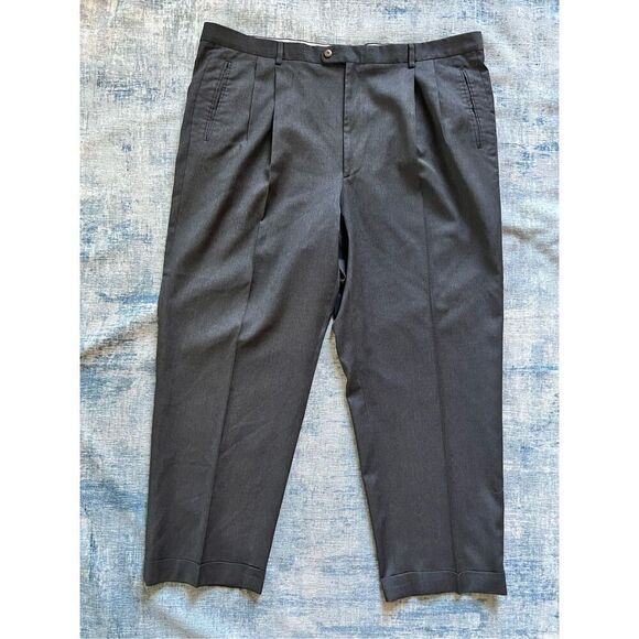 Zanella Charcoal Gray Duncan Pleated Front Cuffed Hem Wool Slacks 42 x 30 - Picture 1 of 7